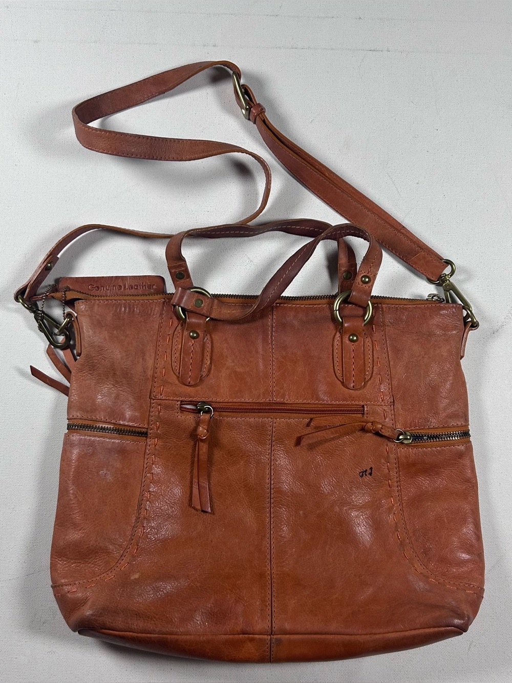 Nino Bossi Hobo Shoulder Bag Purse Brown Leather Multi Pockets Zip Top